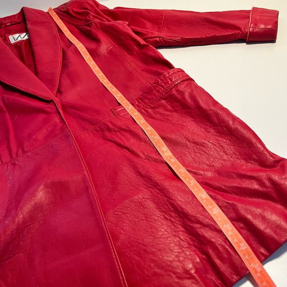 Vintage 80s Wilson Red Leather Jacket Size Small Boxy Belted - Picture 7 of 16
